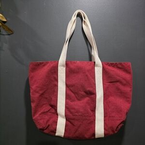 Eddie Bauer Red Cream Boat And Tote Style Cotton Canvas Bag 20x13
